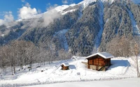 Cabines de montanha aconchegantes em um país das maravilhas de inverno nos Alpes