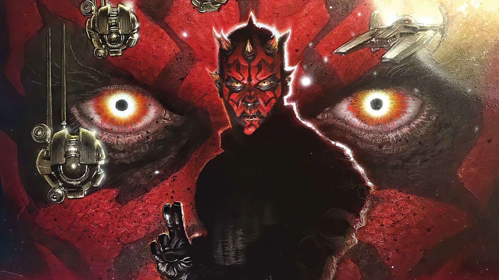 Star wars dart darton poster mit vielen verschiedenen augen und waffen (darth maul, lichtschwert, lightsaber, star wars)