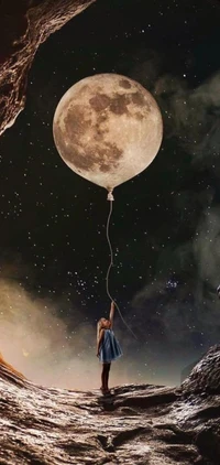 Embrasser la lumière de la lune : Le rêve d'un enfant dans un paysage stellaire