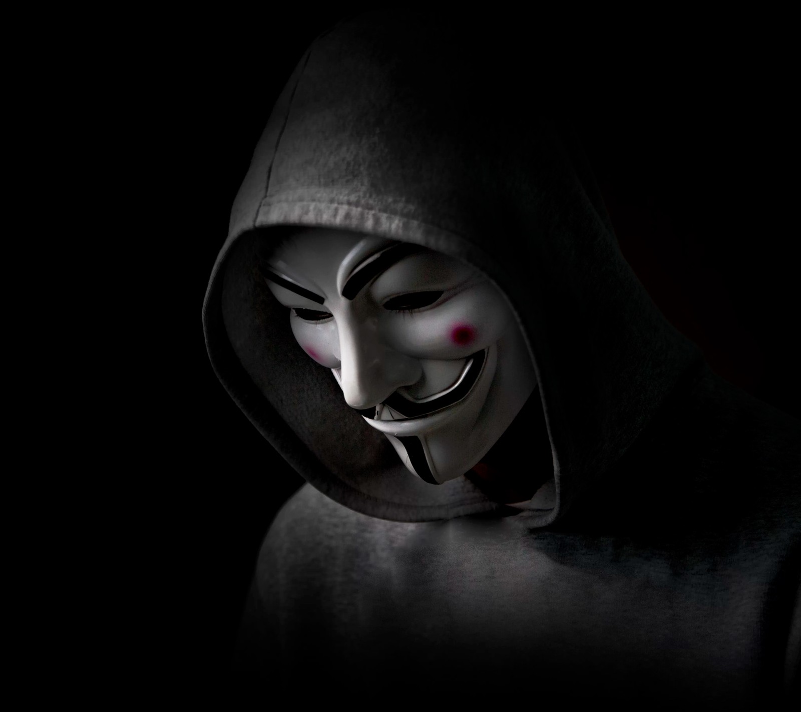 Arafed image of a guy in a mask with a hood (anonymous, fawkes, hack, mask)