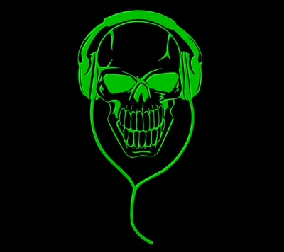 green, headphone, skull