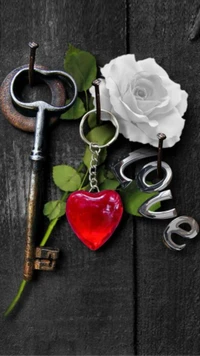 black wood, heart, key, love, red