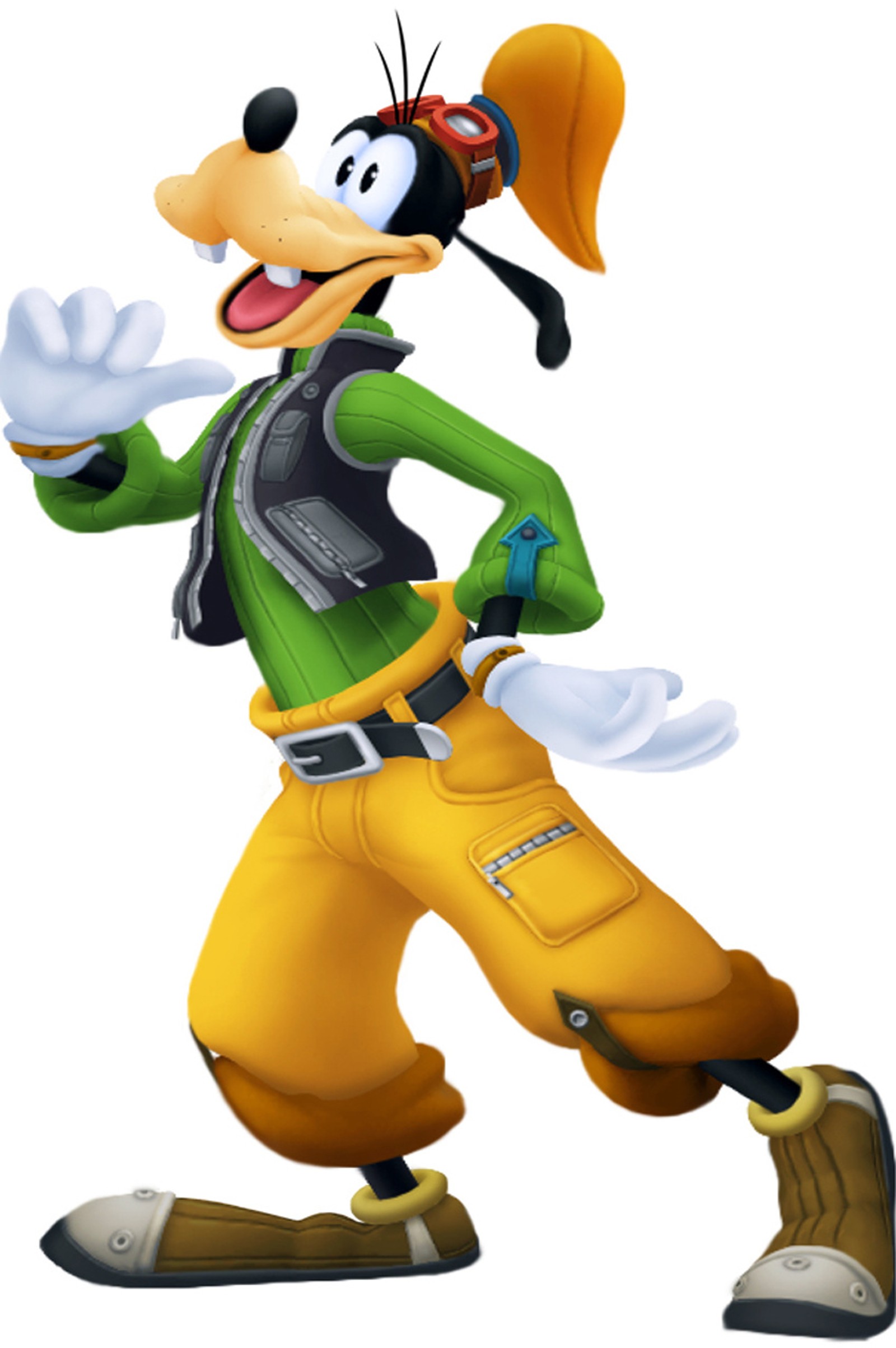 Goofy, el personaje divertido, está usando pantalones amarillos y una camisa verde (dibujos animados, tonto)