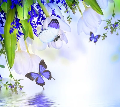 art, beautiful, butterflies, floral, flowers