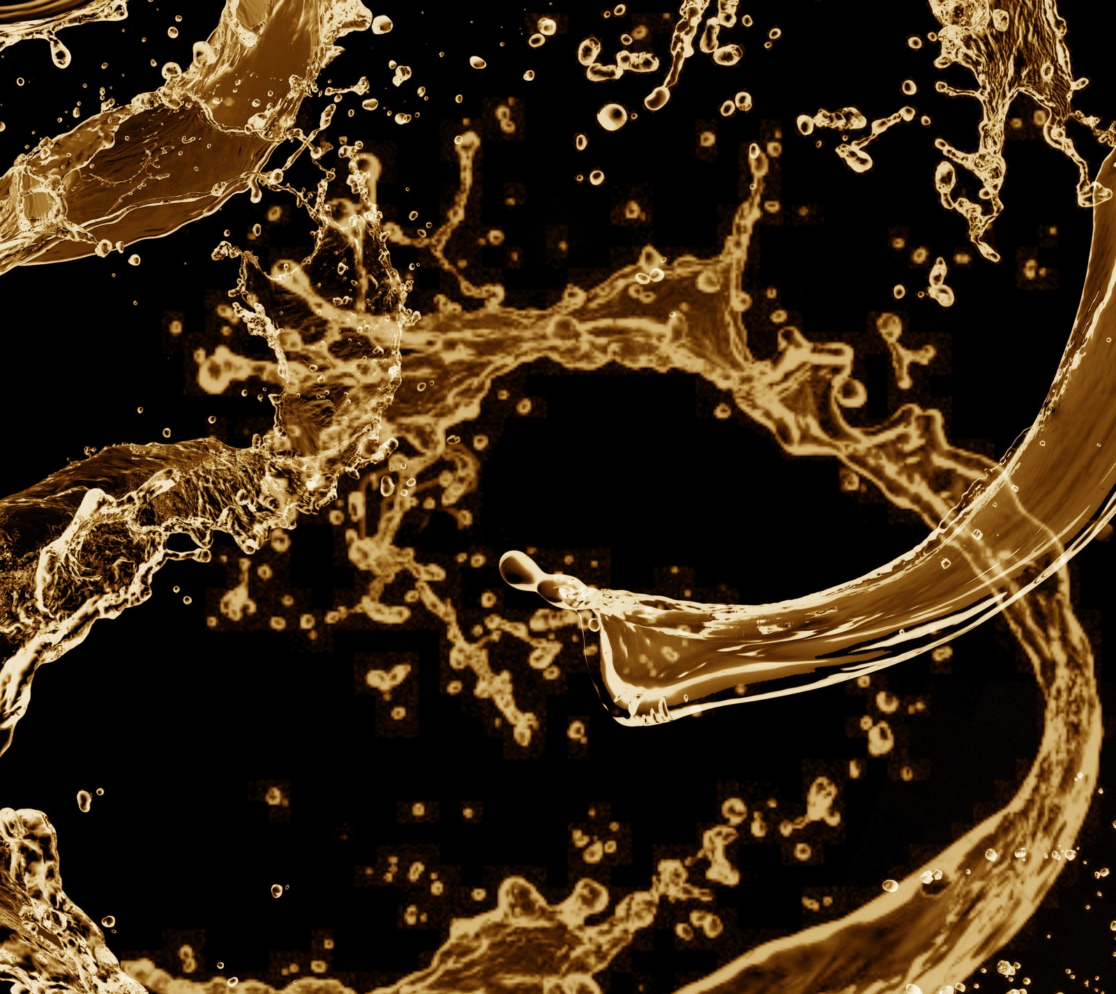 A close up of a liquid filled with water and bubbles (abstract, beer, cute, droplets, gold)