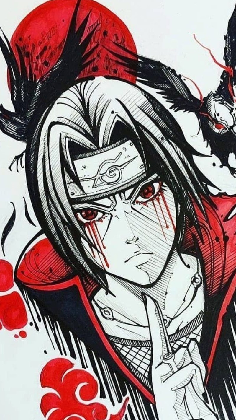 Рисунок женщины с птицей на плече (itachi, naruto, наруто ураганные хроники, naruto shippuden, uchiha)