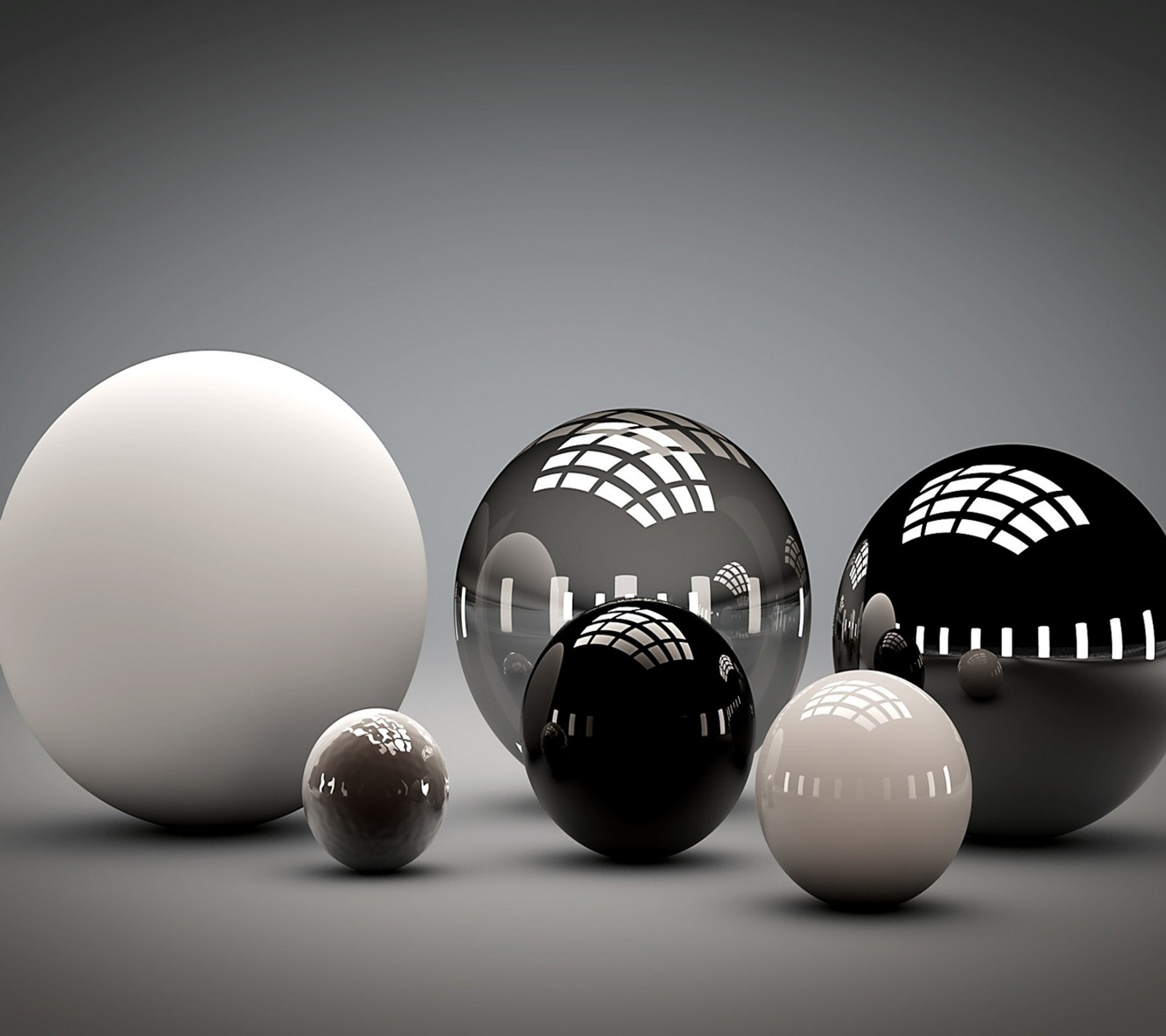 Arafed image of a group of spheres with a city in the background (abstract, balls, black, circle, cool)