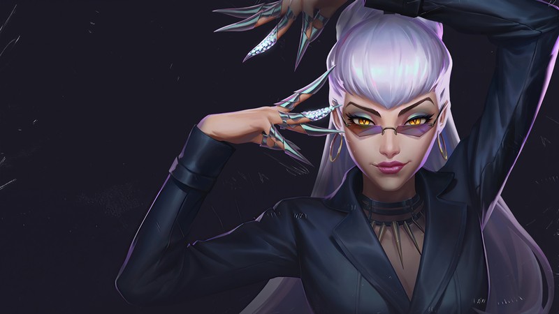 Близкий план женщины с птицей на голове (kda, самый плохой, evelynn, lol, league of legends)