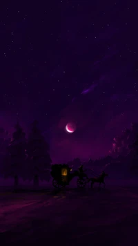 Mystical Night Journey Under a Purple Sky