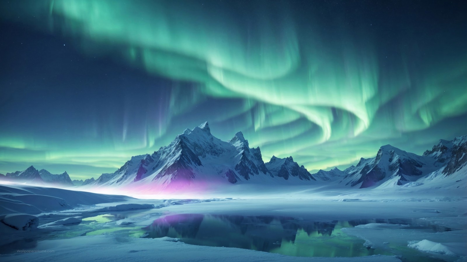 Une aurore verte et violette au-dessus d'une chaîne de montagnes (aurores boréales, aurore boréale, montagne, paysage)