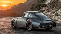 Elegante carro esportivo Porsche 356 contra um fundo de pôr do sol