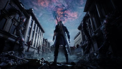 Nero Se Mantiene Desafiantemente En Medio de un Paisaje Urbano Arruinado en Devil May Cry 5