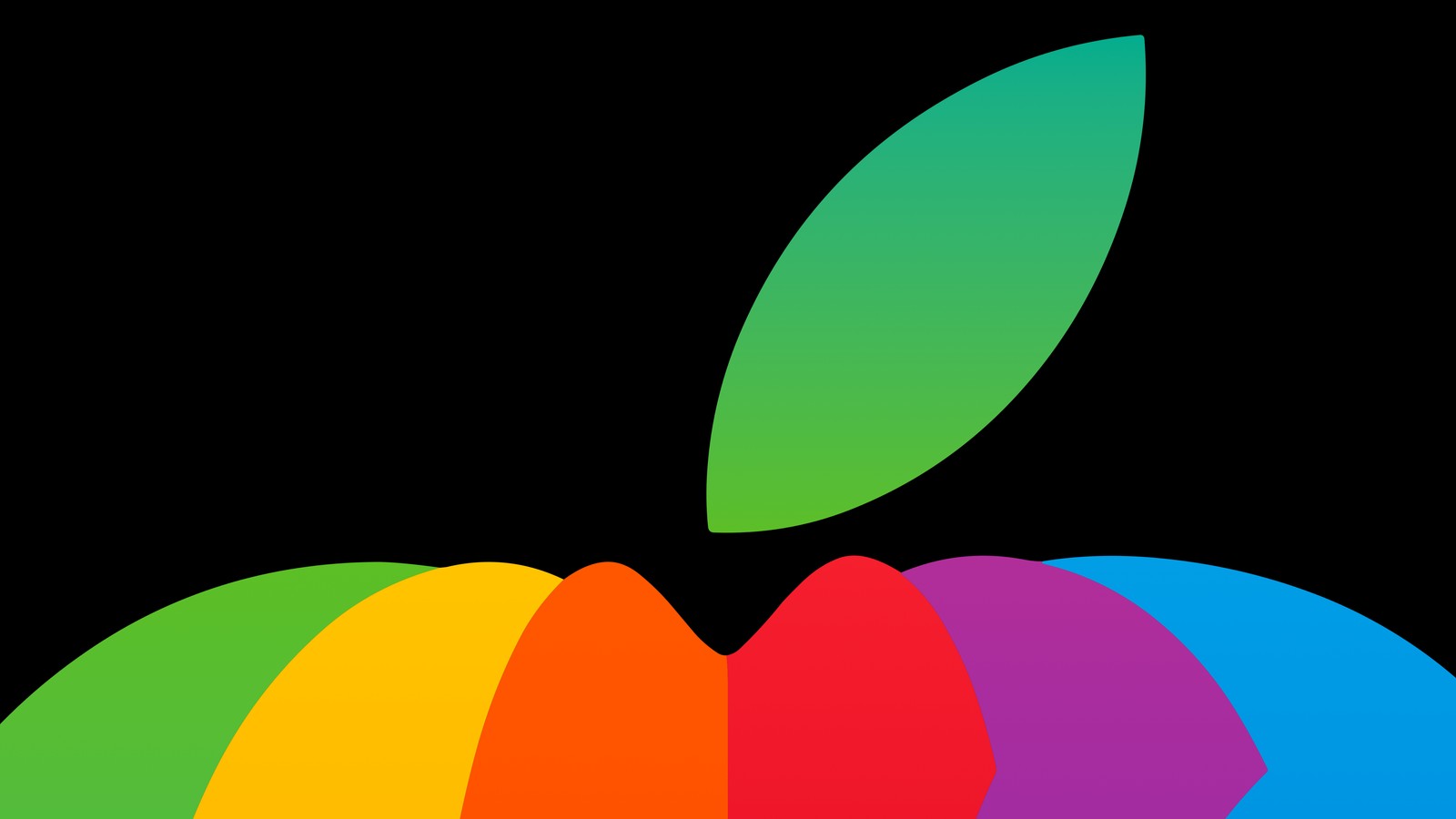 An apple logo with a rainbow apple on it (apple logo, rainbow colors, 5k, amoled, colorful)