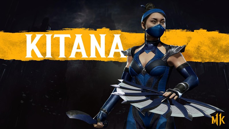 Женщина в синем наряде с ножом и ножом (китана, kitana, mortal kombat 11, видеоигра)