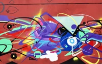 Mural de graffiti abstrait vibrant avec des formes et des couleurs dynamiques