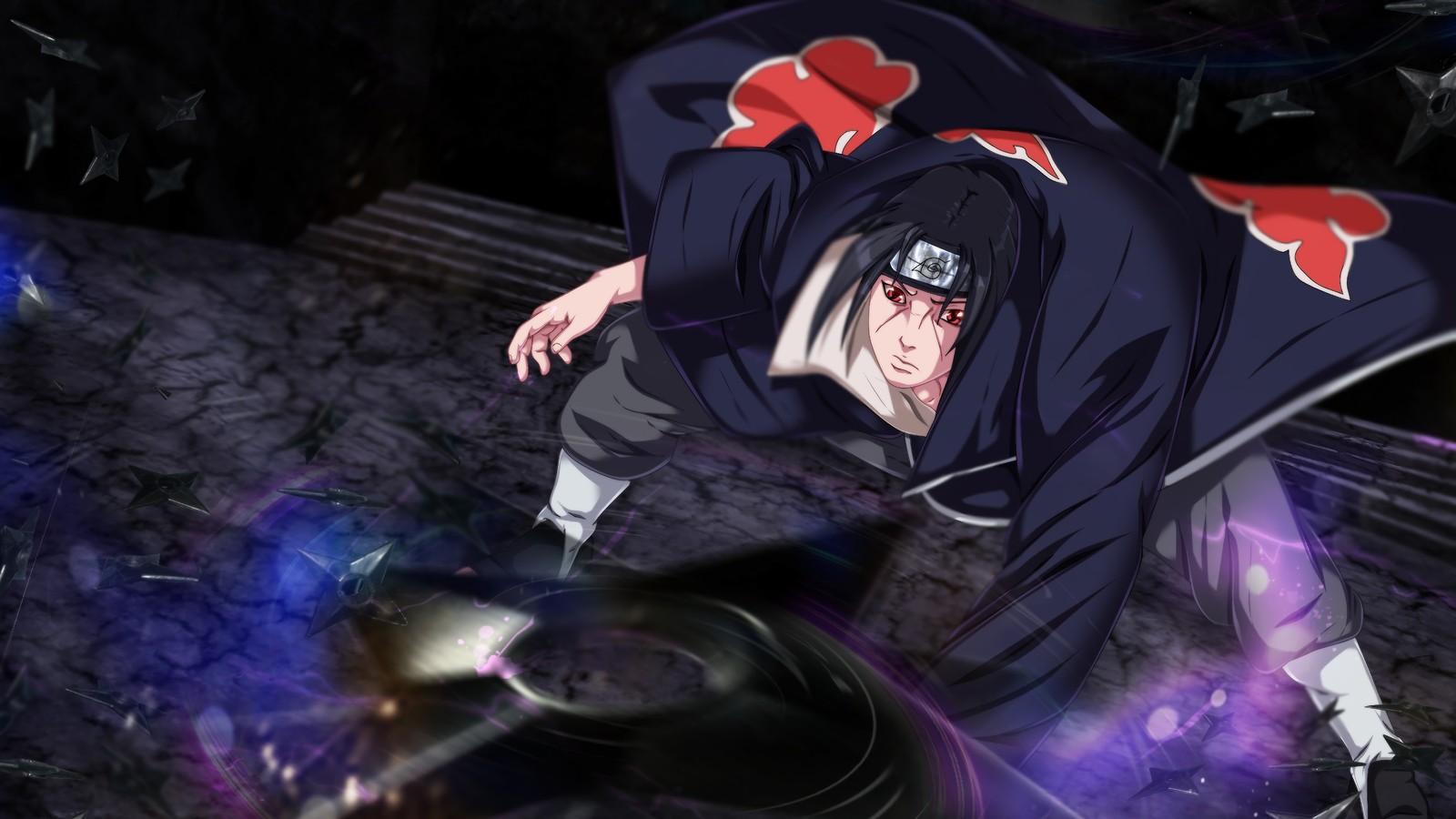 Personagem de anime com uma roupa preta e um hoodie vermelho e branco (itachi uchiha, akatsuki, anime naruto, naruto anime, anime)