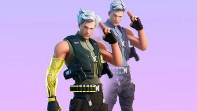 Fortnite Tek Traje: Dois Personagens em Posição de Batalha