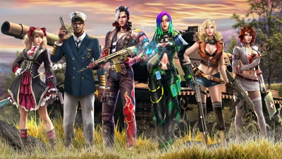 Personajes dinámicos de Garena Free Fire en un entorno lleno de acción