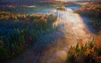 Morgendämmerung über einem ruhigen Fluss in der Wildnis