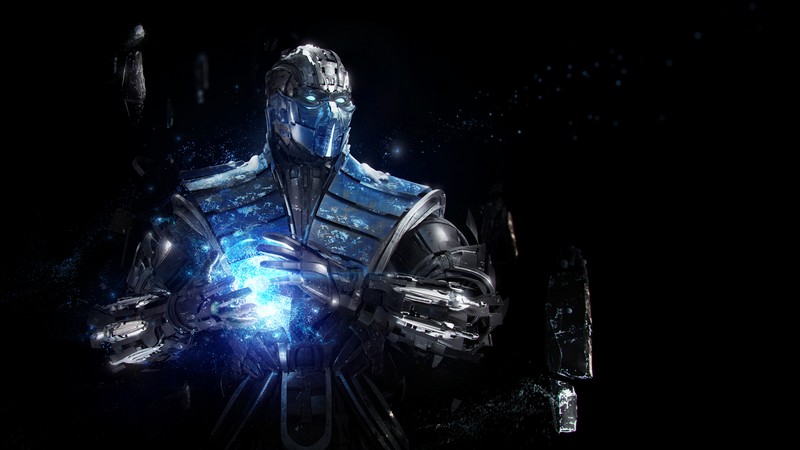 Крупный план робота, держащего светящийся шар в руках (sub zero, субноль, subzero, mortal kombat, видеоигра)