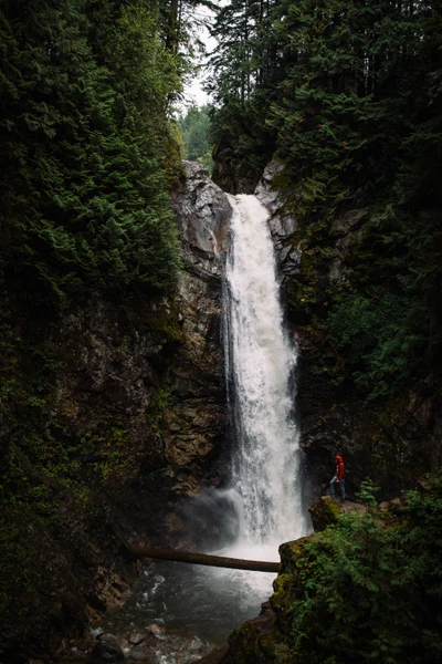 Majestuosa cascada que cae a través de un acantilado de selva exuberante