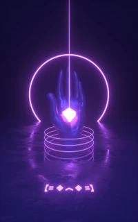 Neonhand mit Diamant in elektrischen Blau und violettem Licht