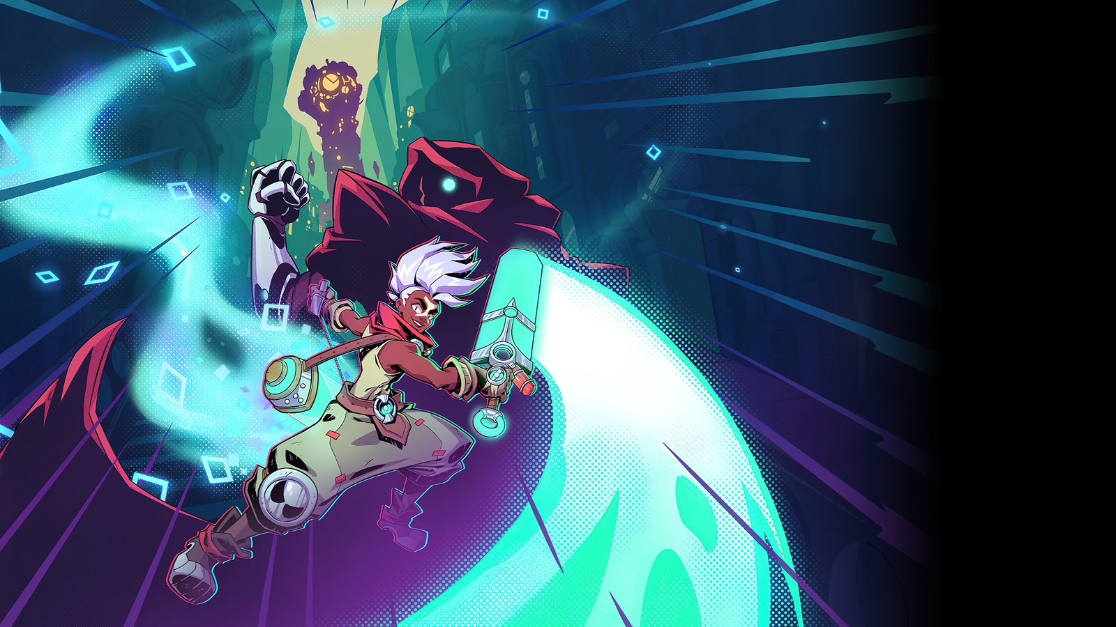 A cartoon image of a person riding a skateboard on a wave (ekko, convergence, convrgence a league of legends story, video game, lol)