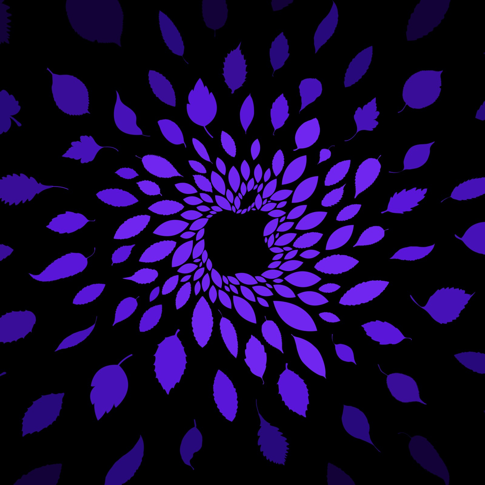 Des feuilles violettes en cercle sur un fond noir (logo apple, violet, feuilles, arrière plan sombre, technologie)