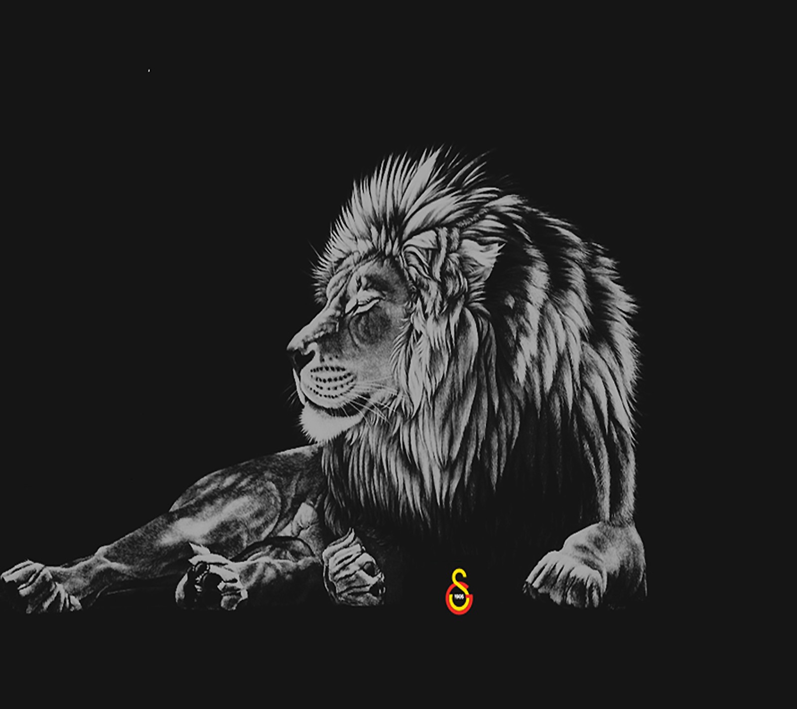 Drawing of a lion laying down with a small orange ball in its mouth (cimbom, galatasaray)