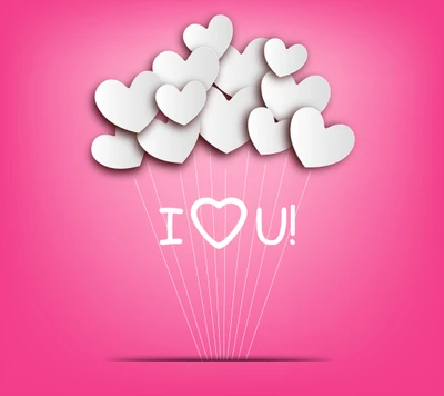 Floating Hearts with 'I Love You' on a Pink Background