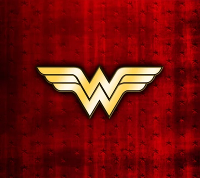 Das ikonische Emblem von Wonder Woman auf einem kräftigen roten Hintergrund