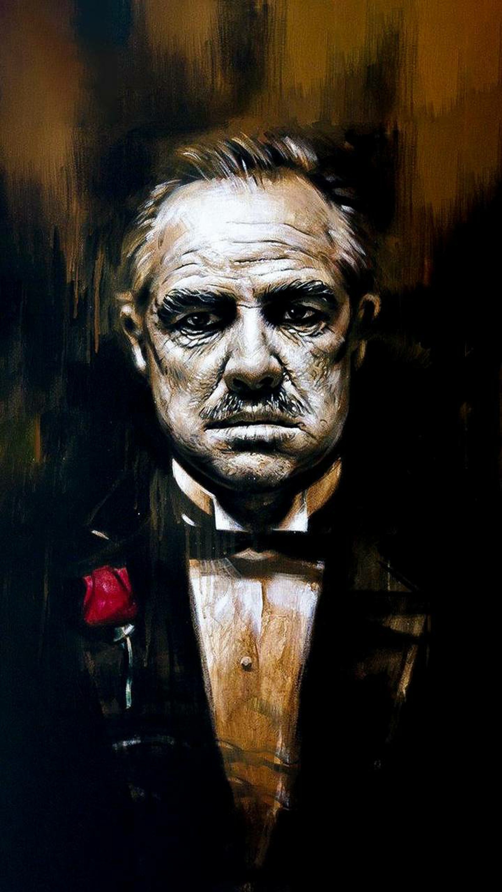 Peinture d'un homme en smoking avec une rose sur le col (mafia, le patron)