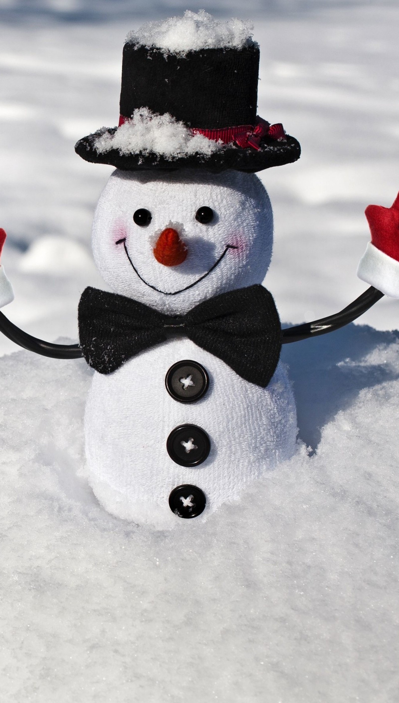 Hay un muñeco de nieve con un sombrero negro y una pajarita (navidad, festivo, muñeco de nieve)