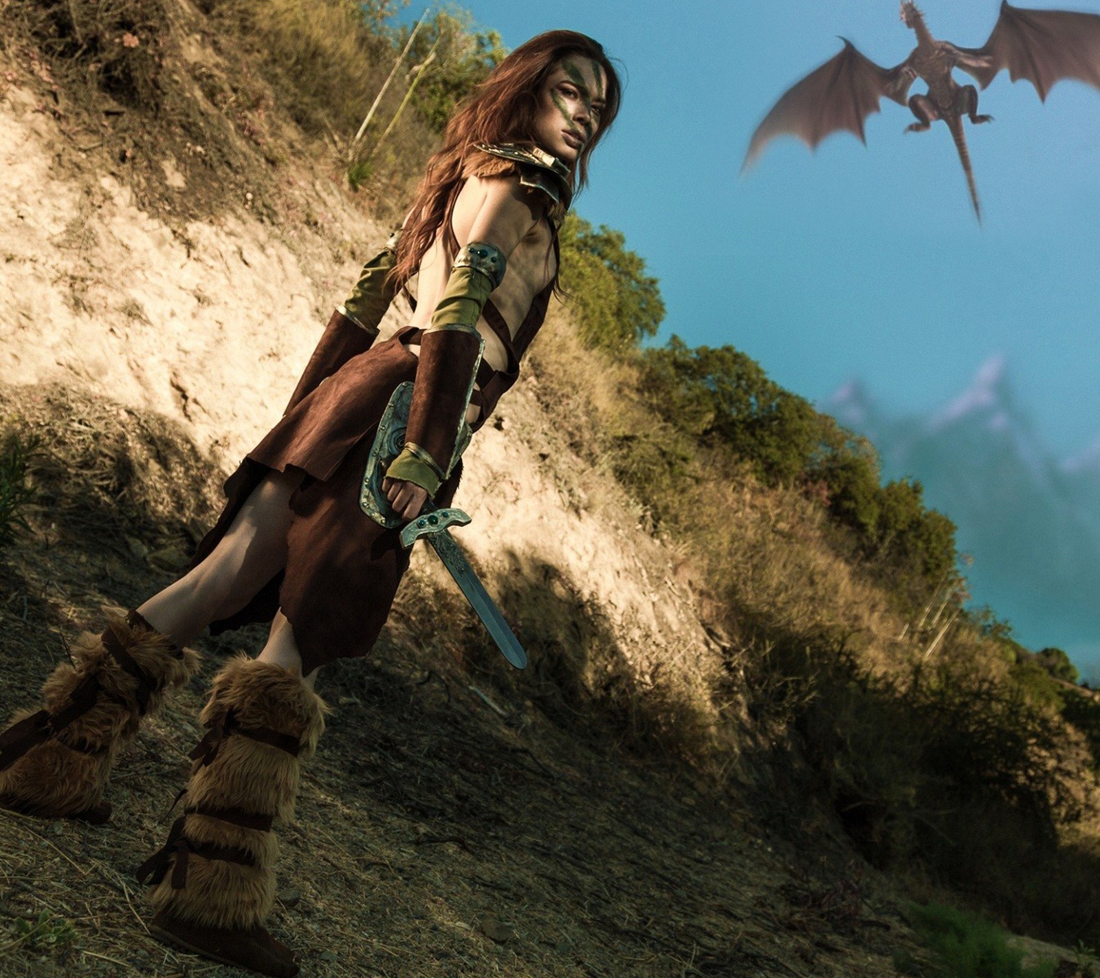 Descargar fondo de pantalla armadura, cosplay, costume dragon, niña, skyrim