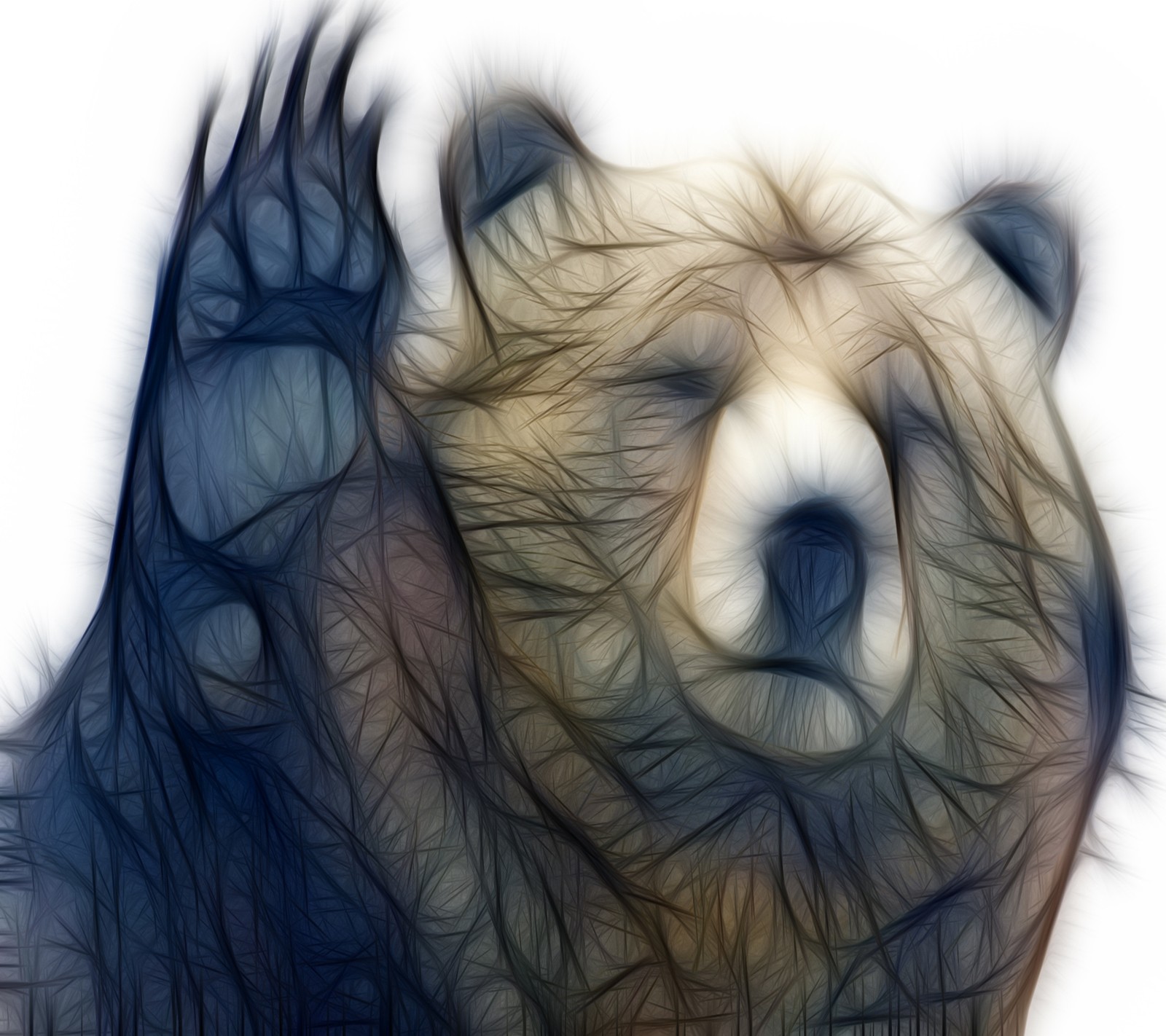 Oso panda con su pata levantada en el aire. (abstracto, oso, diseños, fractal, amor)