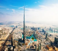 Impresionante vista aérea del Burj Al Khalifa y el horizonte circundante