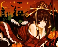 bat, dress, halloween, moon, pumpkin wallpaper