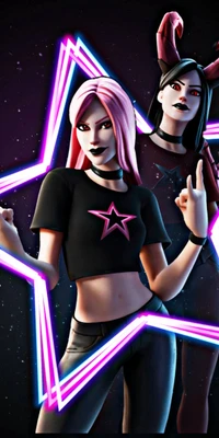 Personagens estilosos de Fortnite na névoa neon