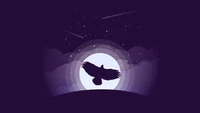 Violet Sky with Soaring Bird Under a Starry Night