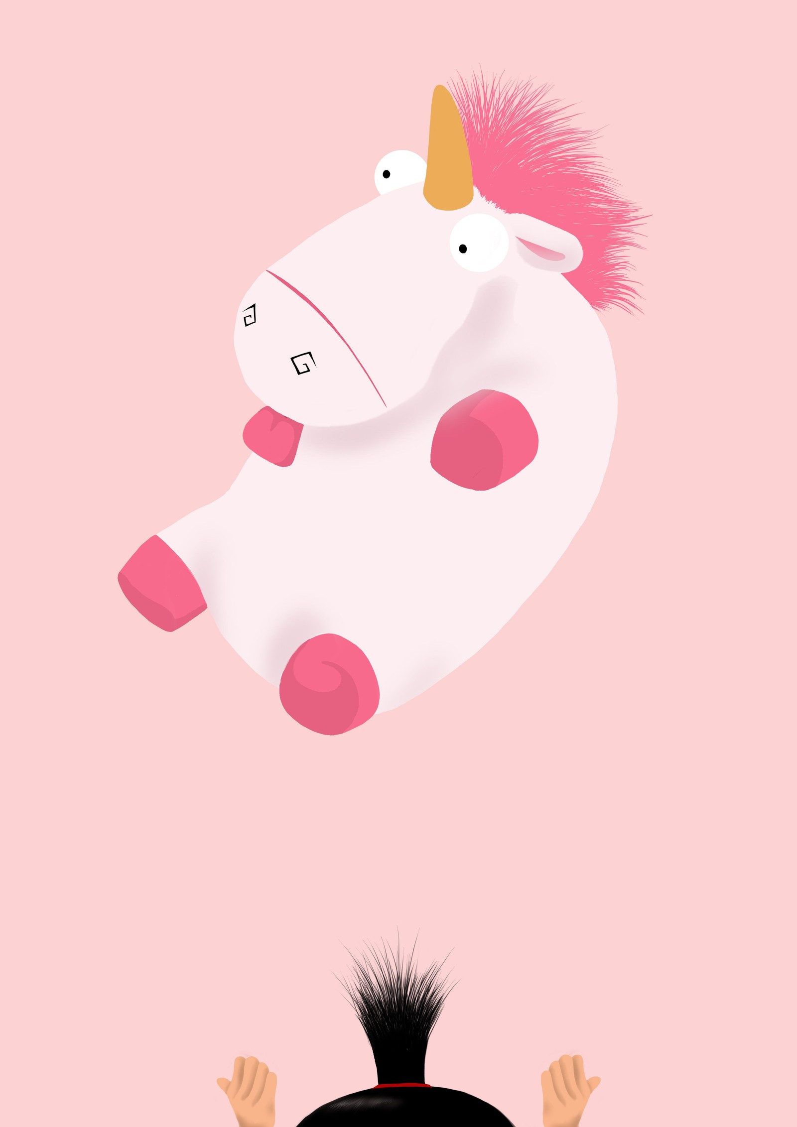 Un unicornio de dibujos animados volando sobre la cabeza de un hombre (mi villano favorito, despicable me, dibujo, unicornio, caricatura)