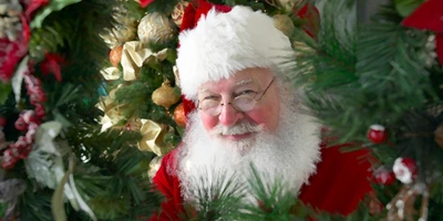 Santa Claus Among Holiday Decorations