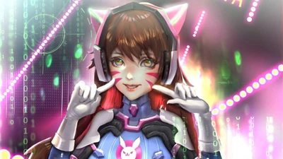 D.Va aus Overwatch: Verspielte Gamerin in einer Neonwelt