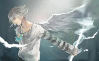 Anime Menino Anjo com Asas em um Céu Sonhador