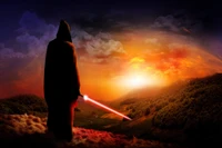 Jedi Warrior in the Afterglow of a Fiery Sunrise