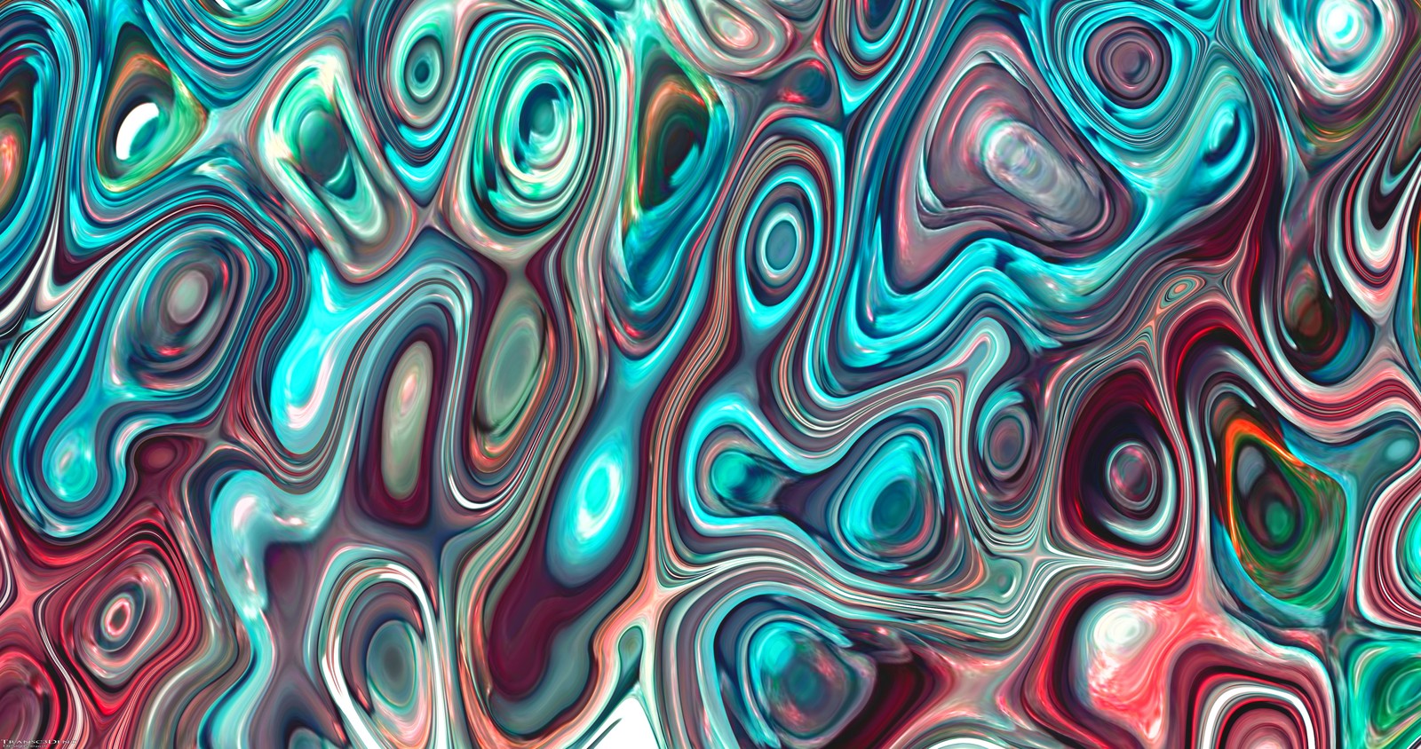 Un primer plano de una pintura líquida colorida con un fondo blanco (azul eléctrico, patrón, arte fractal, arte psicodélico, verde azulado)