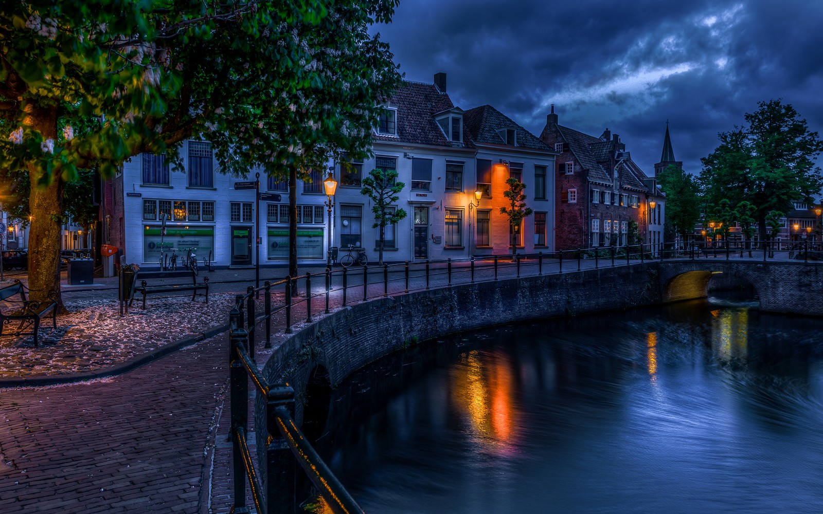 Descargar fondo de pantalla noche, ciudad, agua, vía fluvial, naturaleza