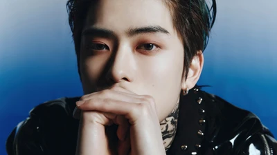 Jaehyun from NCT 127 showcases a captivating expression, embodying the essence of K-pop in a striking close-up shot.