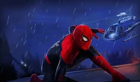 Spider-Man in Aktion: Ein heldenhafter Moment im Regen und in Gefahr