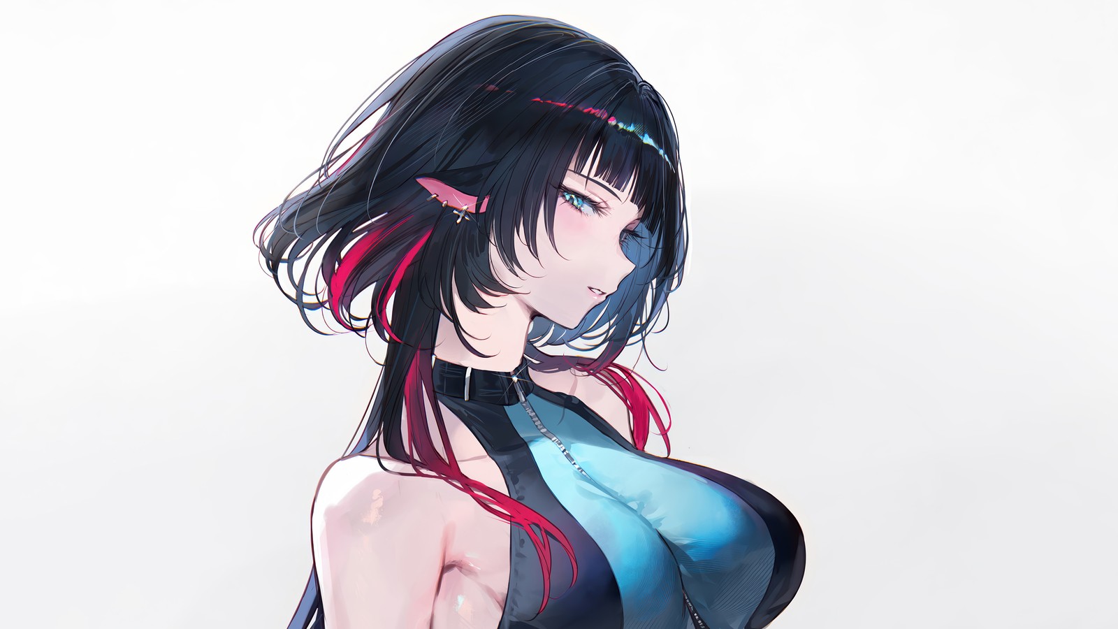 Fille anime avec de longs cheveux noirs et une robe bleue en pose (jane doe, zenless zone zero, jeu vidéo, zzz, art)