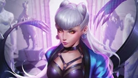 Evelynn de KDA All Out dans une pose frappante et élégante avec un regard captivant.